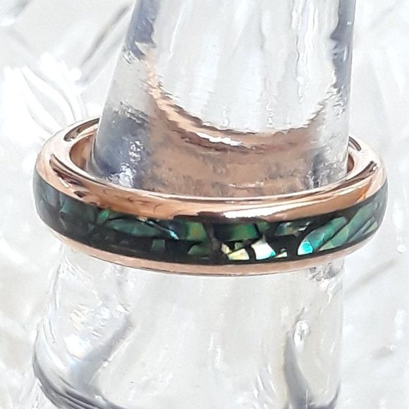 Tungsten Abalone Inlay Polished Comfort Fit Ring 4mm Rose Gold ~ (Size 4) NEW!!! - Picture 1 of 4